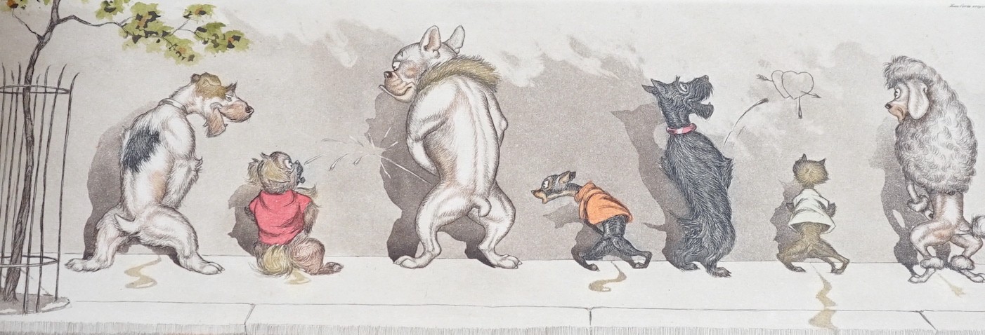 Boris O'Klein, two coloured etchings from the Dirty Dogs of Paris series, 20 x 49cm and 28 x 40cm